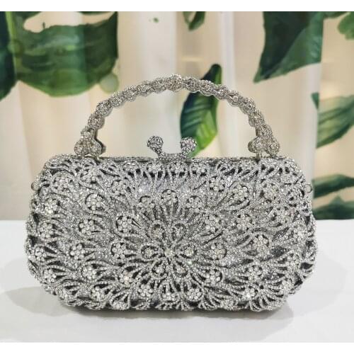 Luxury Silver Wedding Top-Handle Bag For Women Diamond Rhinestone Phone Clutch Bridal Party Lady Evening Party Minaudiere Wallet