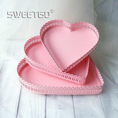Pink Cake Stand Heart Type Home Storage Racks Birthday Wedding Pink Lace Cupcake Plates Dessert Tray for Party Decoration