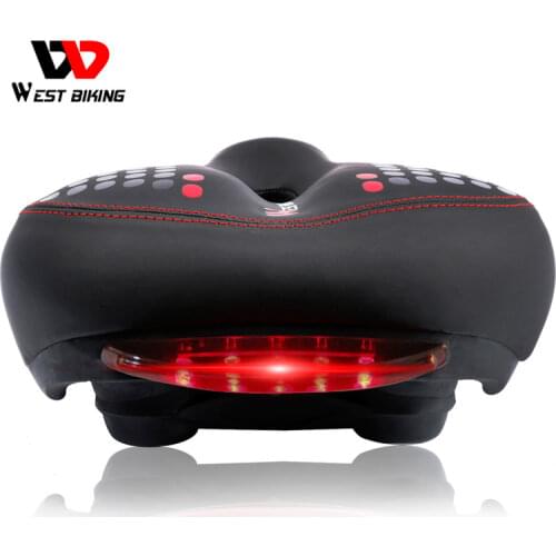 WEST BIKING Bicycle Saddle with Tail Light Thicken Widen MTB Bike Saddles Soft Comfortable Bike Hollow Cycling Bicycle Saddle