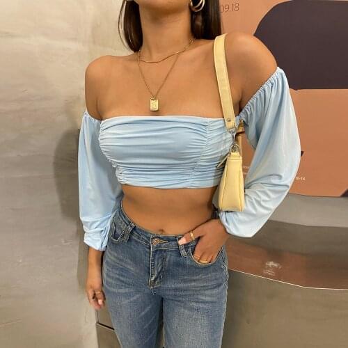 Sexy Womens Fashion Long Sleeve Womens Tube Top One Word Neck Top Short Sleeve T-shirts