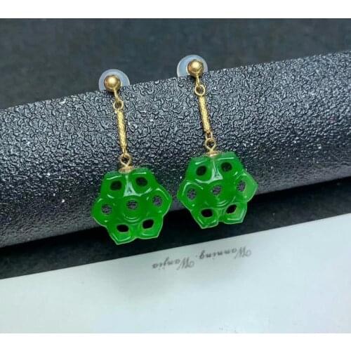 SHILOVEM 18k yellow gold Natural Jasper drop earring classic fine Jewelry women wedding new gift wholesale plant myme1414890by