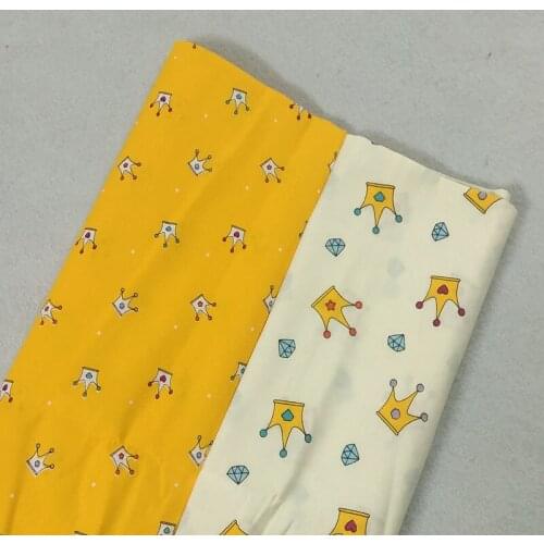 Pretty Yellow Cartoon Crown Diamond Printed 100% Cotton Fabric Patchwork 50x160cm baby cloth dress party home decoration