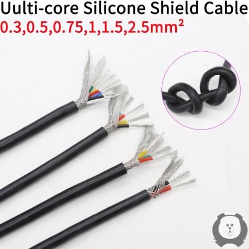 Sq 0.3 0.5 0.75 1 1.5 2 2.5mm Soft Silicone Rubber Shielded Cable 2 3 4 6 Cores Insulated Flexible Copper High Temperature Wire