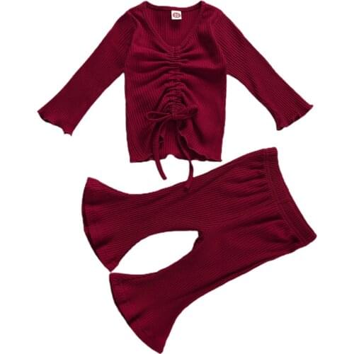 Citgeett Spring Solid Newborn Baby Girl Flared Sleeve Suit Long Sleeves Tops+Pants Autumn Clothing Casual Set