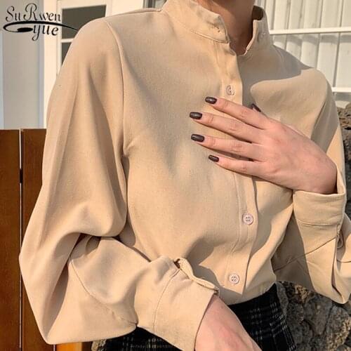 2021 Clothes Ladies Tops Women Shirts Lantern Long Sleeve Round Collar Korean Autumn and Winter Fashion Elegant Blouse 11308