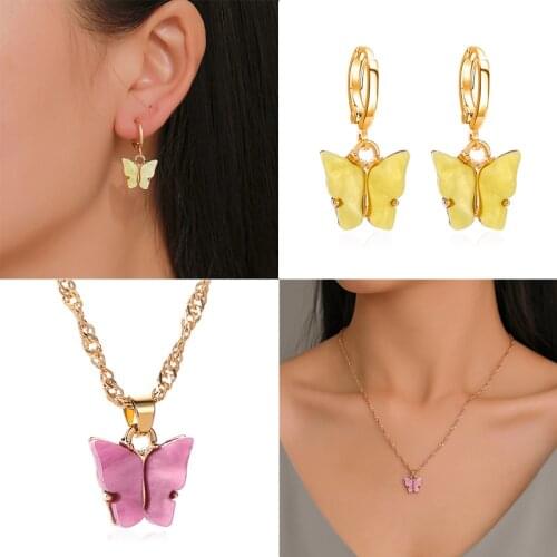 2020 New Acrylic Butterfly Earring For Women Boho Female Accessories Vintage Ear Jewelry Summer Beach Travel Dangling Earrings