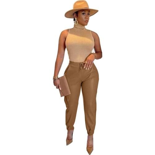 Plus Size S-4XL Solid Women Skinny PU Pants 2021 Newest Fashion Clubwear Bowknot High Elastic Biker Leather Cross Trousers