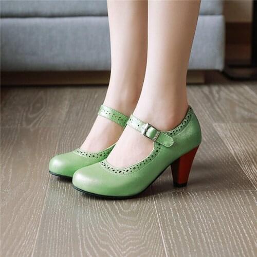 YMECHIC Fashion Spring 2021 Green Purple Mary Jane Womens Shoes Heels Buckle Office Dress Black Beige High Heel Women Pumps 43