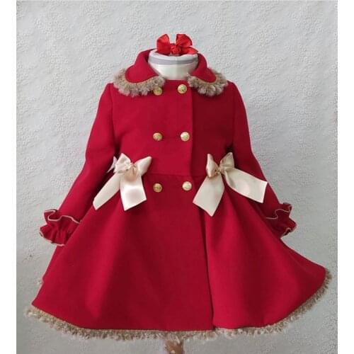 1-12Y Baby Girl Autumn Winter Handmand Customized Palace England Spanish Light Blue Princess Wool Coat for Christmas Casual