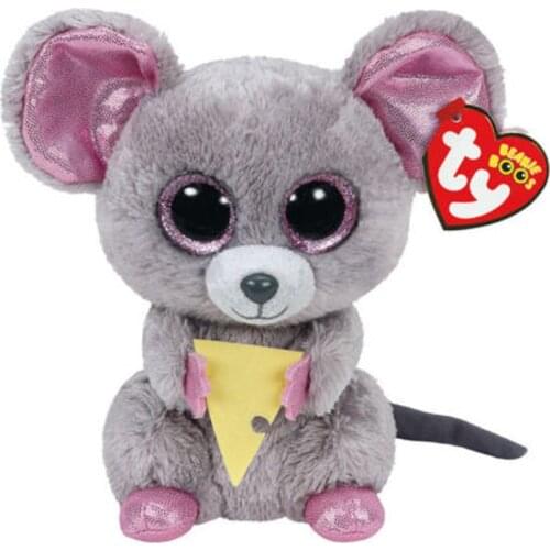 15cm Ty Stuffed Plush Animals Squeaker the Mouse With Cheese Toy Doll Ty Beanie Big Eye Doll Children Birthday Christmas Gift
