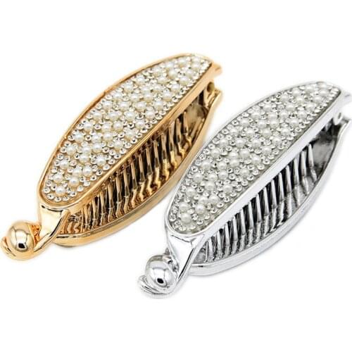 2020 Full Rhinestone Banana Hair Claws Hairpin Women Hair Accessories Crystal Hair Crab Clamp Pearls Barrettes Hair Clip