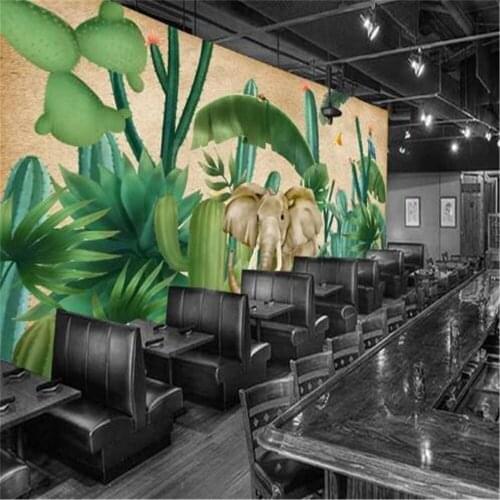 Jungle Mural Wallpaper Tropical Plant Coconut Tree Animal Elephant Landscape 3d Animal Wallpaper Interior Decoration Wallpaper