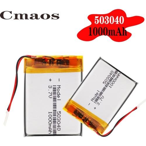 503040 3.7V 1000mAh 053040 Lithium Polymer Li-Po li ion Rechargeable Battery For Mp3 MP4 MP5 GPS DVD Toy LED Light Headphone