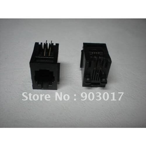 52 4P4C 180 Degree Black With flange Top entry Modular Network PCB Jack Connector 30 pcs por lot