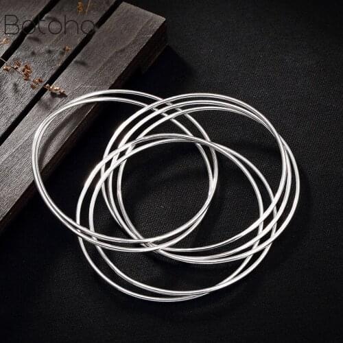 7PCS Real 925 Sterling Silver Bracelet Trendy Multiple Circles Bracelet For Women Lady Lover Simple Fashion Vintage Jewelry gift
