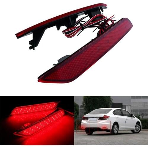 Car Red Lens 60-SMD LED Bumper Reflector Brake Tail Turn Signal Lights for Honda Civic Sedan 2013-2015