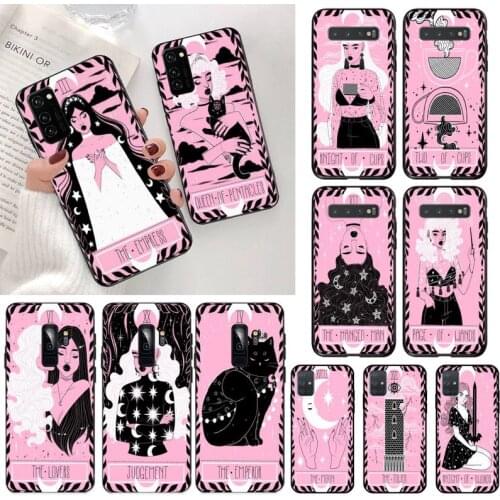 Pink Tarot Moon Cat Phone Case for Samsung Galaxy S20 FE plus Ultra S6 S7 edge S8 S9 plus S10 5G lite 2020
