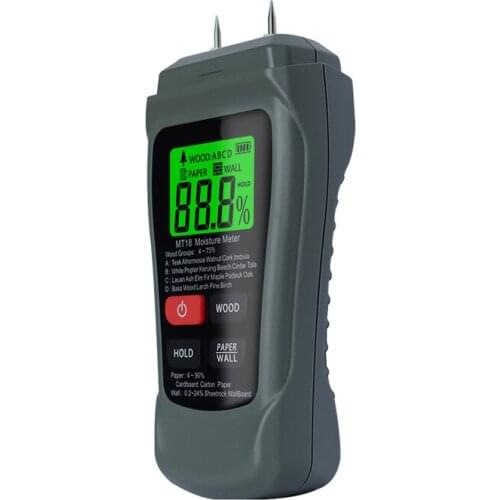 MT-18 Gray 0-99.9% Two-pin Digital Wood Hygrometer Paper Moisture Tester Wall Hygrometer Wood Moisture Detector