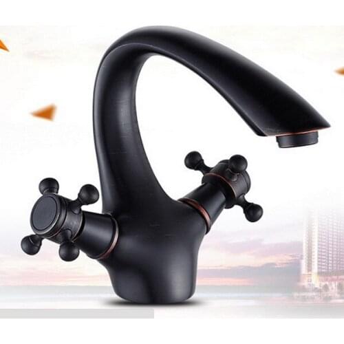 Dual Cross Handles Oil Rubbed Bronze Style Mixer Taps Bathroom Lavatory Faucet anf116