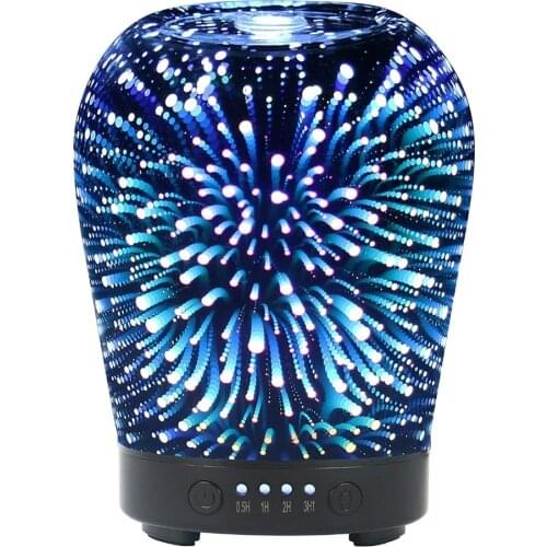 Essential Oil Ultrasonic Cool Mist Humidifier 3D Glass Fireworks 7 Color Change Night Light Aromatherapy Quiet For Home Office