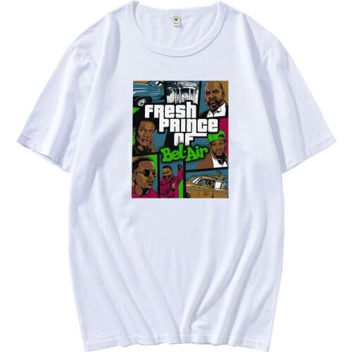 T-shirt mens fresh Prince Bel Air comedy print Will Smith T-shirt summer cotton short-sleeved mens T-shirt Carlton Banks Fanti