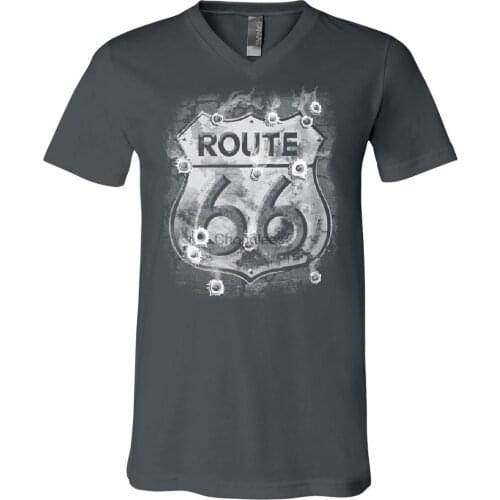 Route 66 V-Neck T-Shirt Bullet Holes The Mother Road American Highway Tee