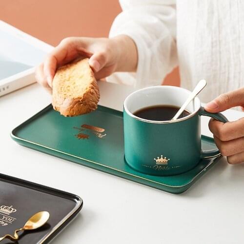 China Coffee Cup Set with Gold Trim,Retro Vintage Breakfast Cup,with Long Tray and Golden Spoon