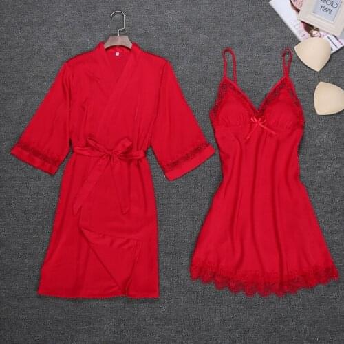 Sexy Red Womens Night Robe Strap Top Pajamas Suit Summer 2pc Sleepwear Sets Casual Home Wear Nightwear Sleep Kimono Bath Gown