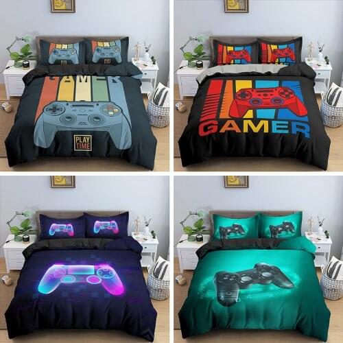 3D Game Duvet Cover Set Boys Kids Cartoon Bedding 2/3 Pcs Bed Set Gamepad Pattern Quilt Cover Comforter Cover Gamer Bedding Set