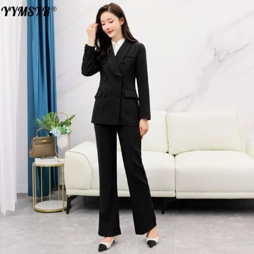 M-5XL Plus Size Winter Womens Professional Suit Two-piece High-quality Elegant Ladies Blazer High-waisted Flared Trousers