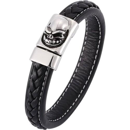 Men Demon Steel Magnetic Button Birthday Gift Fashion Male Bracelets Wristband Punk Style Leather Bracelet BB0355