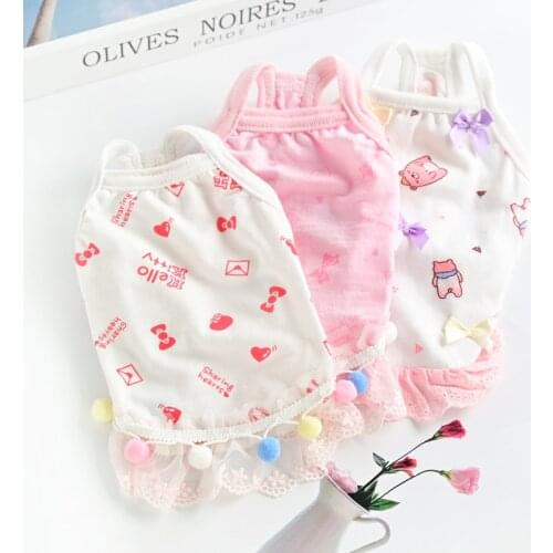 Soft 100%Cotton Puppy Dog Vest Cute Print Bow-knot Dogs Clothes Outfits Dog Princess Skirt Vest For Small Pet Dog Costumes Teddy