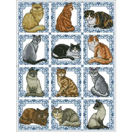 Cats Animal Cross Stitch Kits Crafts Top Quality Embroidery Needlework DIY 14CT Unprinted Decor Handmade