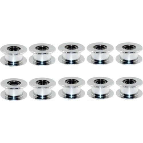 GT2 20 Toothless Bore 5mm Aluminum Timing Belt Idler Pulley For 3D Printer 6mm Width Timing Belt (Pack of 10Pcs)