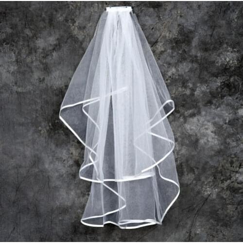 New 2T White Or Ivory Wedding Bridal Ribbon With Veil Satin Edge Comb Elbow
