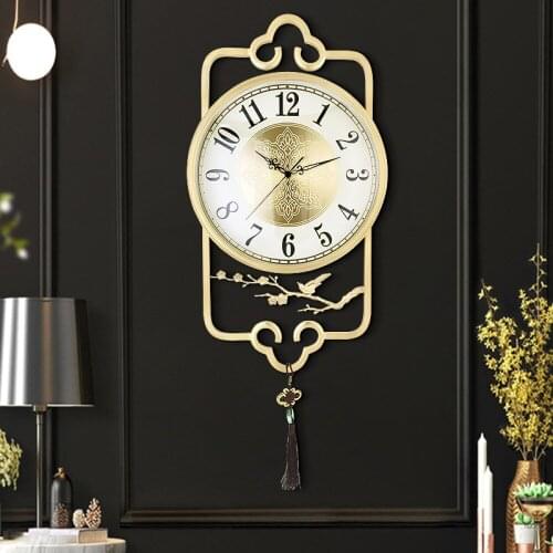 New Chinese style living room brass wall clock modern minimalist home decoration wall hanging wall clock table villa
