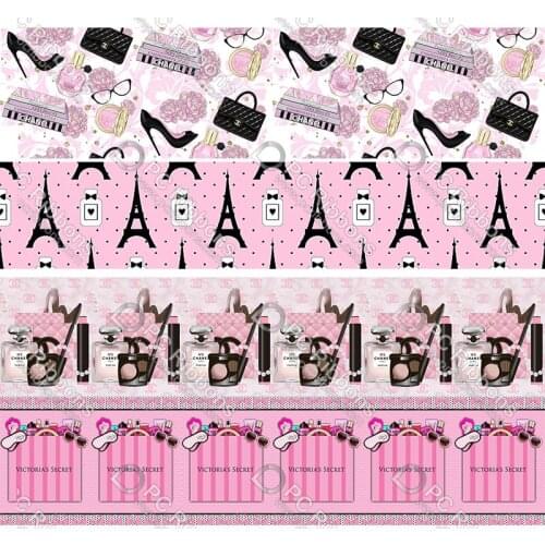 New design pink perfume bottle printed grosgrain ribbon 50 yards gift wrapping diy bows christmas wedding derections ribbons