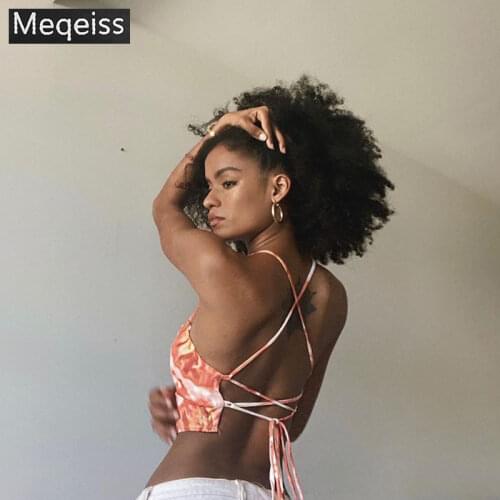 Meqeiss New Fashion Tie Dye Print Summer Halter Sexy Backless Lace Up Crop Top Tube Girls Cropped Feminino Cute Top Streetwear