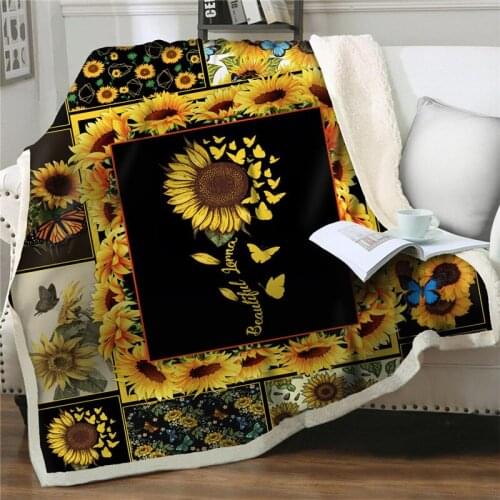 3D printed Blanket Plush Throw Bed Sofa Soft Sherpa Fleece Blankets sunflower Pattern Bedspread Velvet Warm Blanket quilts cover