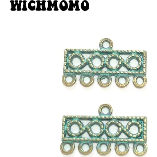 New 10PCS 25MM Vintage Retro Patina Plated Zinc Alloy Green Charms Connector Linker for DIY Jewelry Earring Accessories