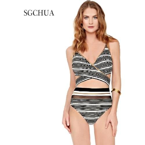 Plus Size Stripes High Waist 1 Piece Swimsuit Women 2020 Black And White Bathing Suit Deep V Push Up Backless Bikini To 5XL