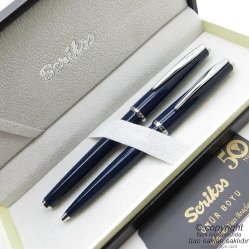 Scrikss 33 Navy Blue Fountain Pen + Ballpoint Pen Set | Scrikss Vintage | İsme Special Pen | Gift Pen