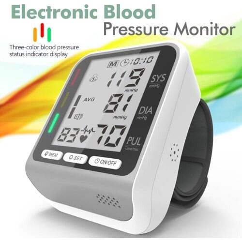 Wrist Blood Pressure Monitor Automatic Electronic Sphygmomanometer Tri-color Indicator Light Heart Rate Pulse Meter BP Monitor