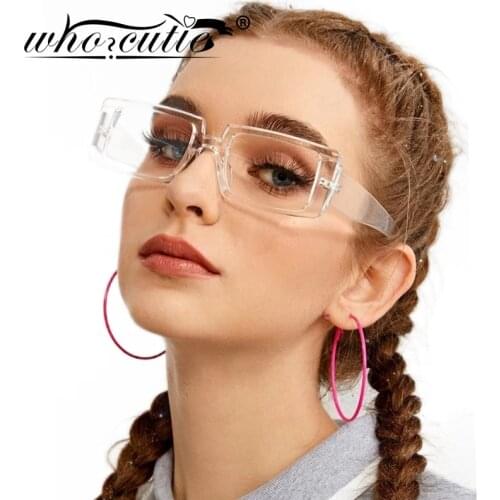 Wide Rectangle Sunglasses Women 2020 Brand Design Transparent Frame Flat Top Clear Lens Sun Glasses Shades Fashion Female S186C