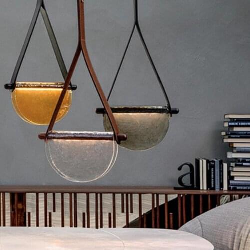 Glass chandelier handbag handmade leather Nordic personality Restaurant Bar designer model room lamp