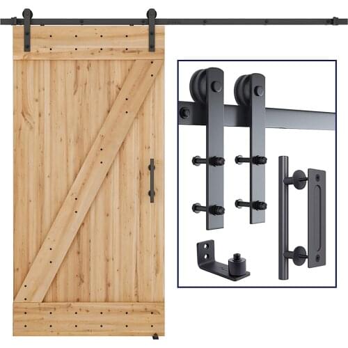 Heavy Duty Sturdy Sliding Barn Door Hardware Kit, Double Rail,Wood Door Barn System