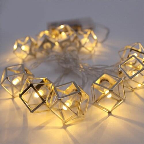LED String Light Battery Driven Iron Polyhedron Style Outdoor Halloween Party Christmas Lighting Balls Wedding Decor