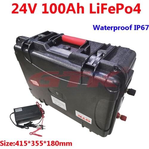 Waterproof IP67 Lifepo4 24V 100Ah lithium battery for 80lbs 88lbs Thruster trolling motor electric boat propeller+ charger