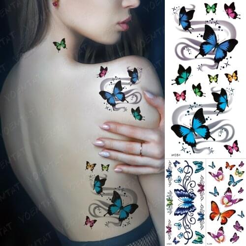 Waterproof Temporary Tattoo Sticker Starlight Butterfly Fake Tatto Flash Black Flowers Tatoo Body Art Waist 3d Child Women