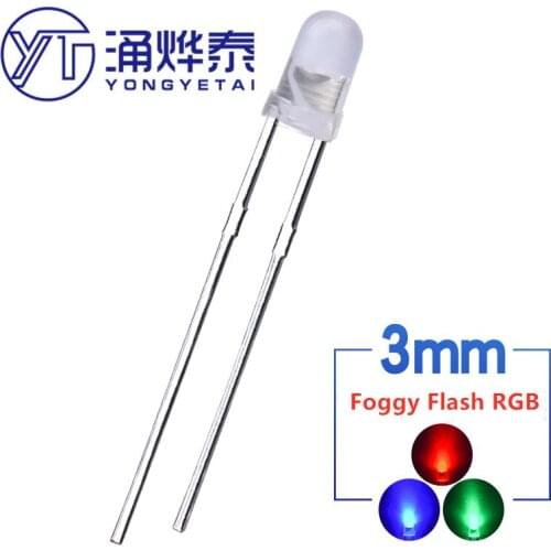 YYT 100PCS F3 lamp beads 3mm colorful fast flashing RGB round head foggy self-flashing LED light-emitting diode lamp beads